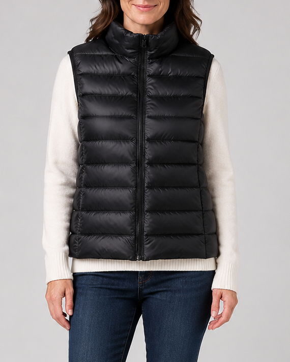 Women's Lightweight Padded Gilet with Stand Collar and Zip Front