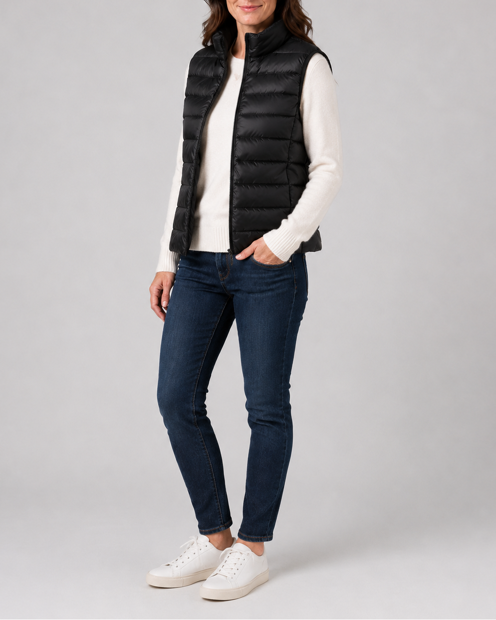 Women's Lightweight Padded Gilet with Stand Collar and Zip Front