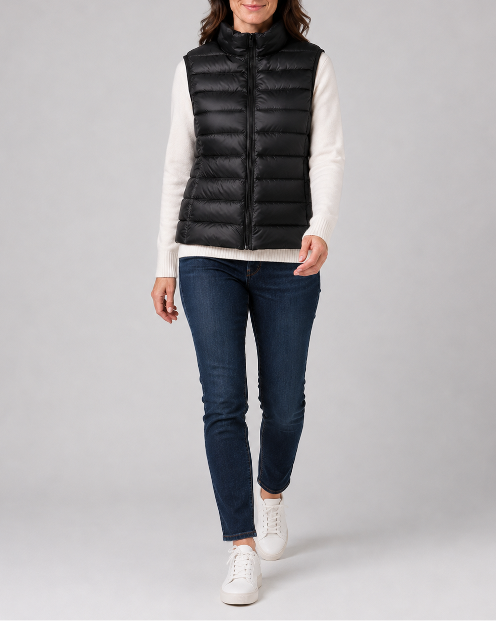 Women's Lightweight Padded Gilet with Stand Collar and Zip Front