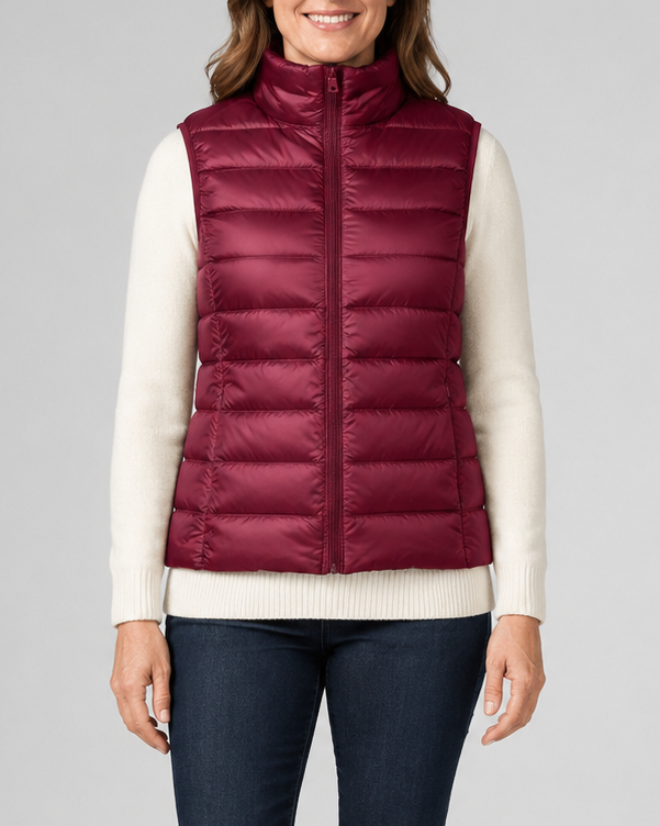 Women's Lightweight Padded Gilet with Stand Collar and Zip Front