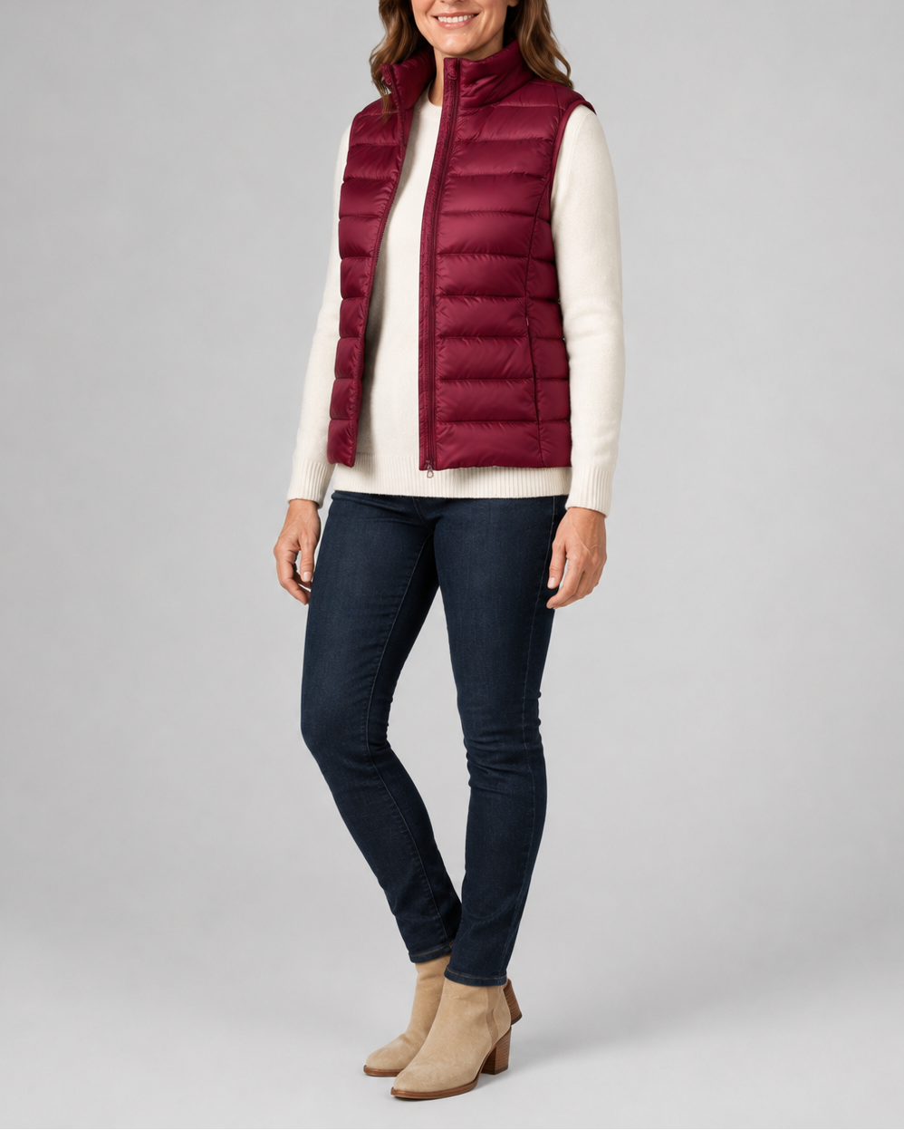Women's Lightweight Padded Gilet with Stand Collar and Zip Front