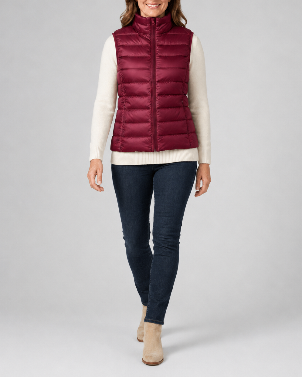 Women's Lightweight Padded Gilet with Stand Collar and Zip Front