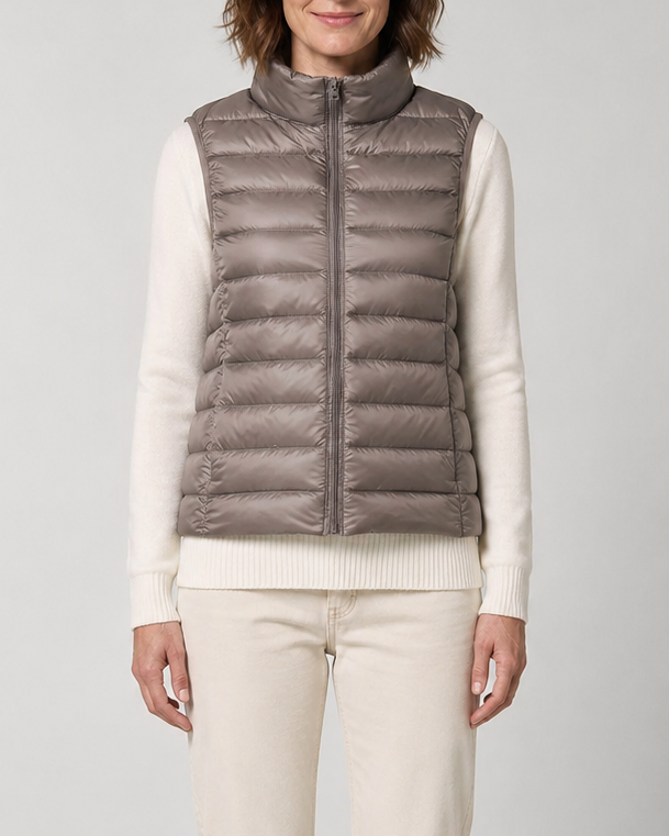 Women's Lightweight Padded Gilet with Stand Collar and Zip Front