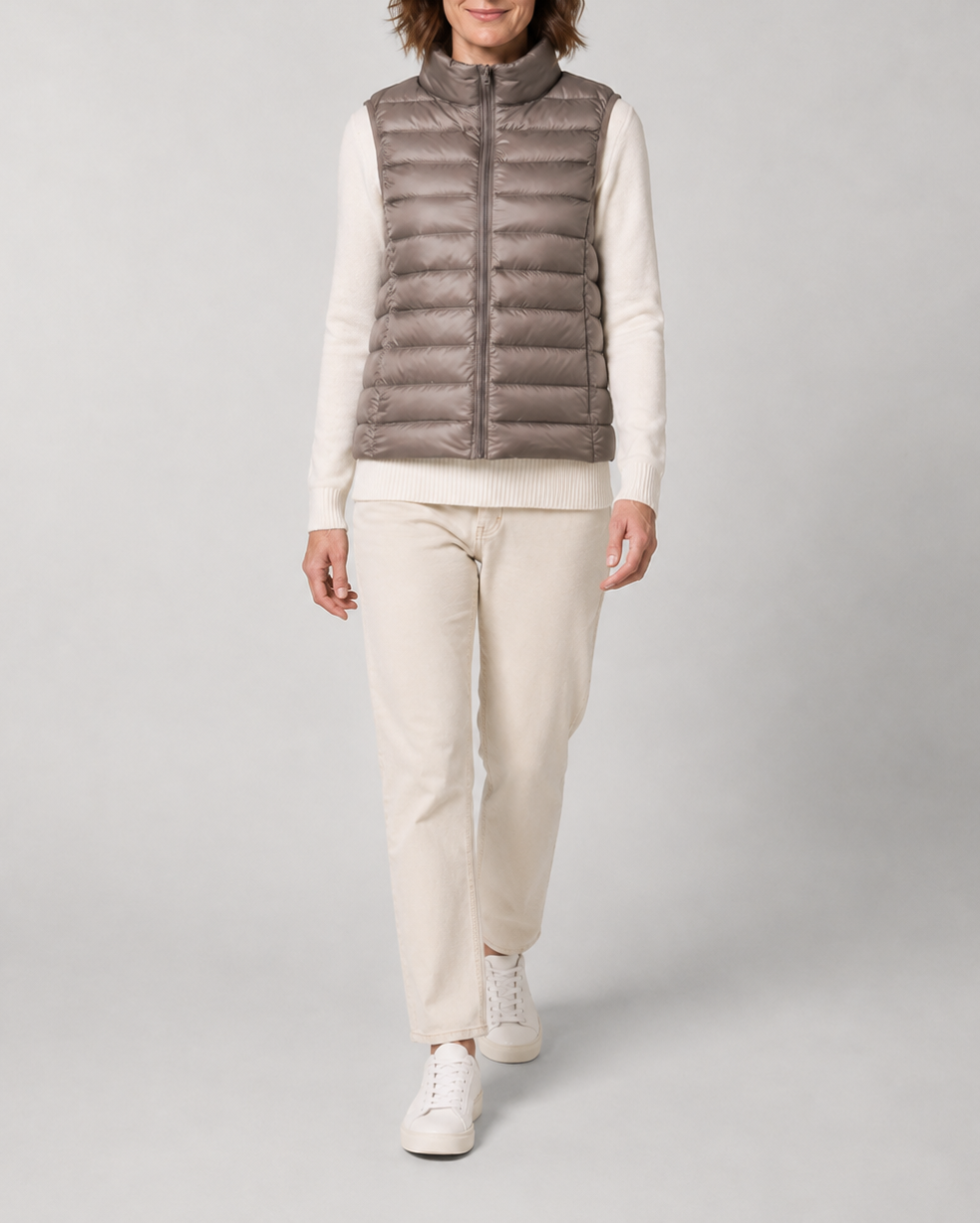 Women's Lightweight Padded Gilet with Stand Collar and Zip Front