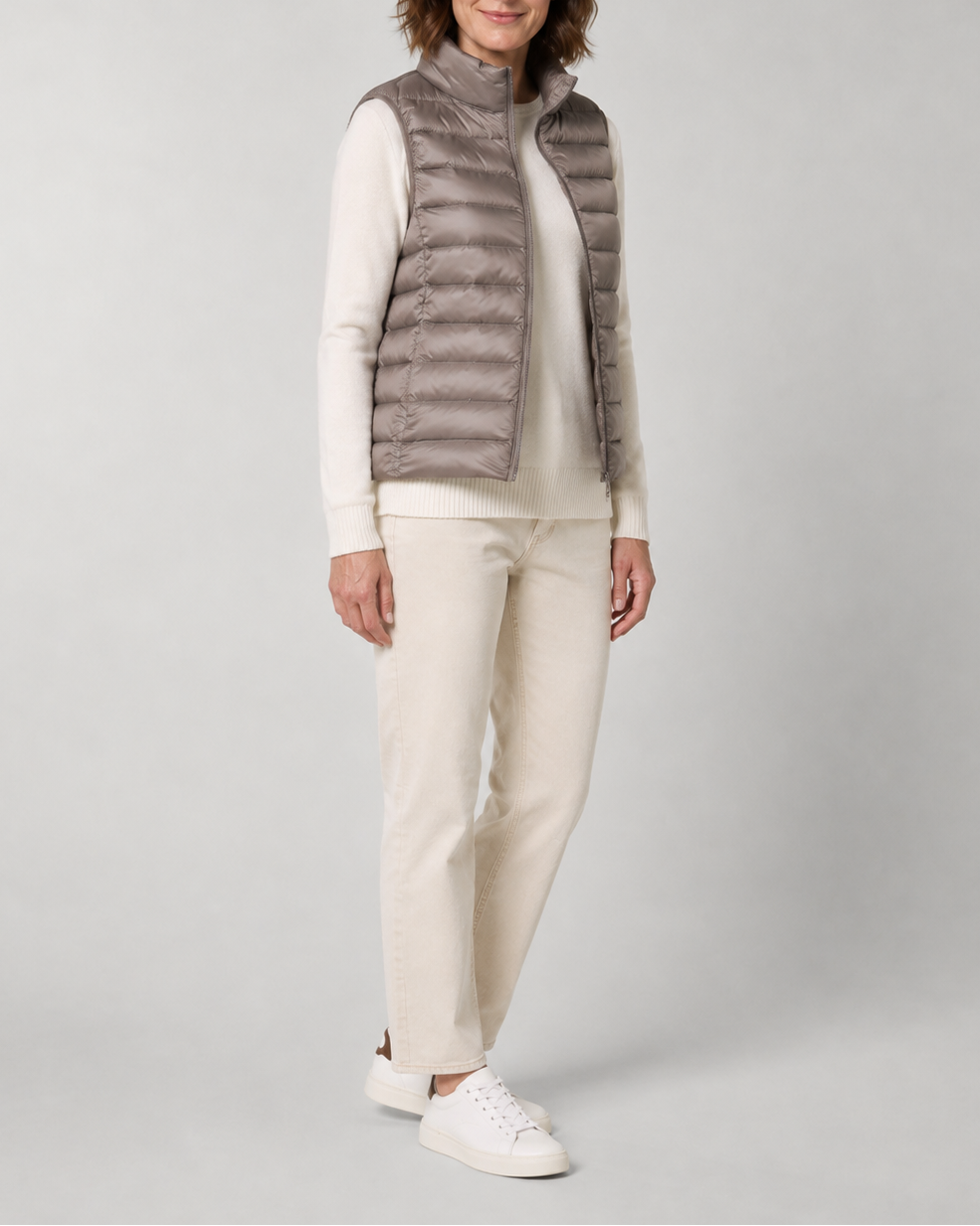 Women's Lightweight Padded Gilet with Stand Collar and Zip Front