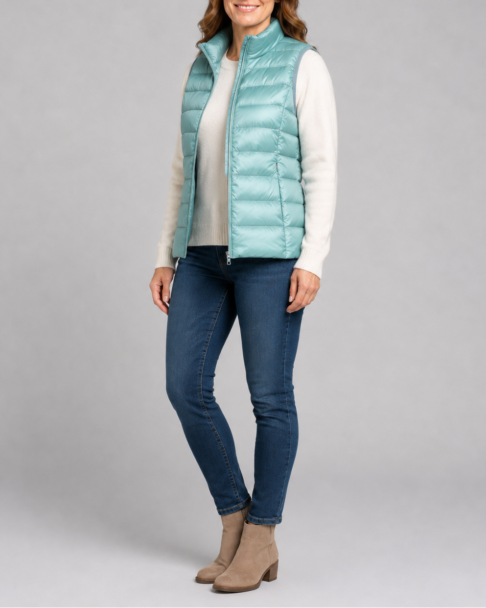 Women's Lightweight Padded Gilet with Stand Collar and Zip Front