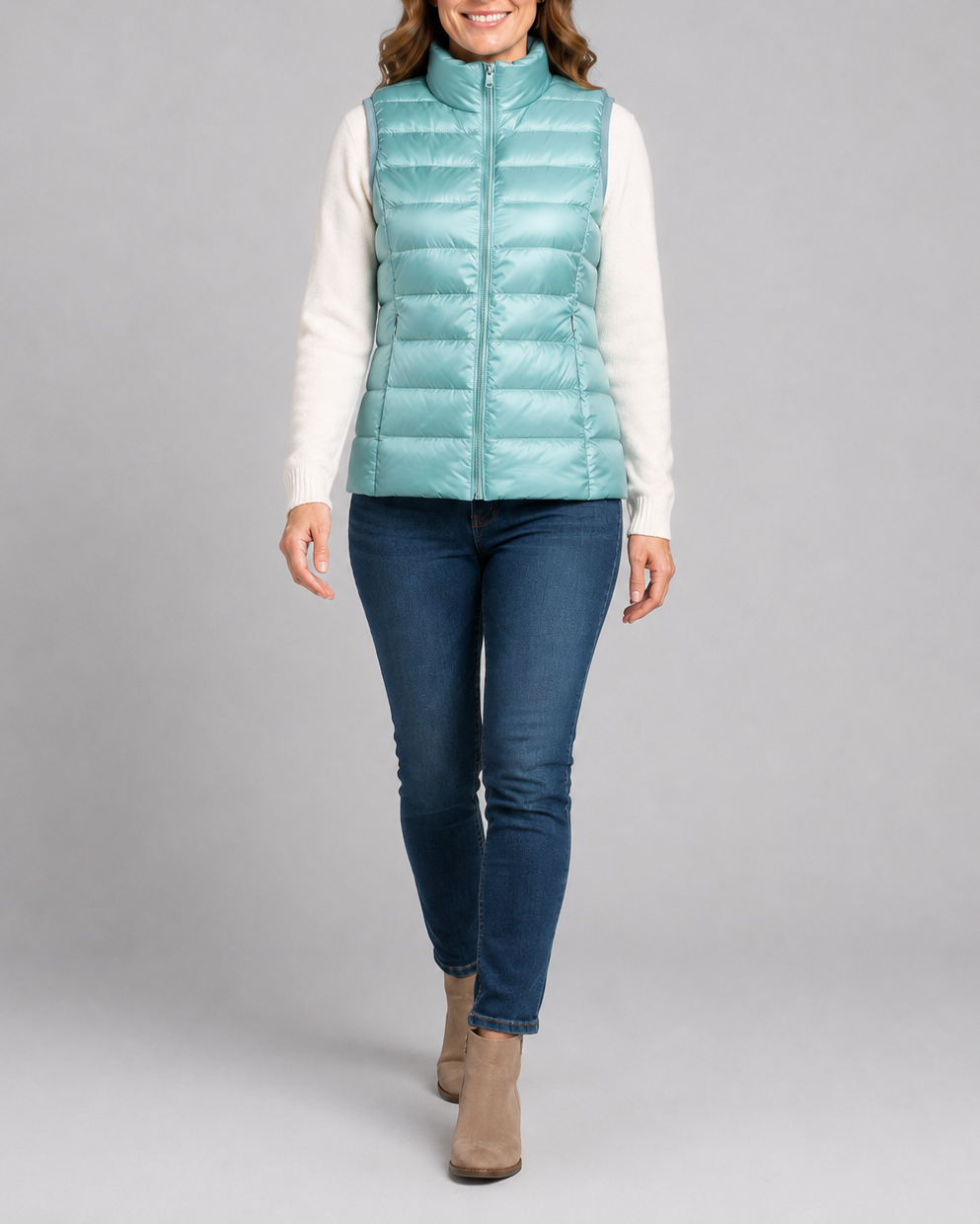 Women's Lightweight Padded Gilet with Stand Collar and Zip Front