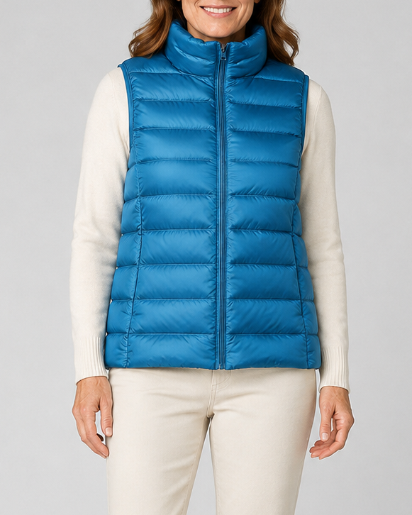 Women's Lightweight Padded Gilet with Stand Collar and Zip Front