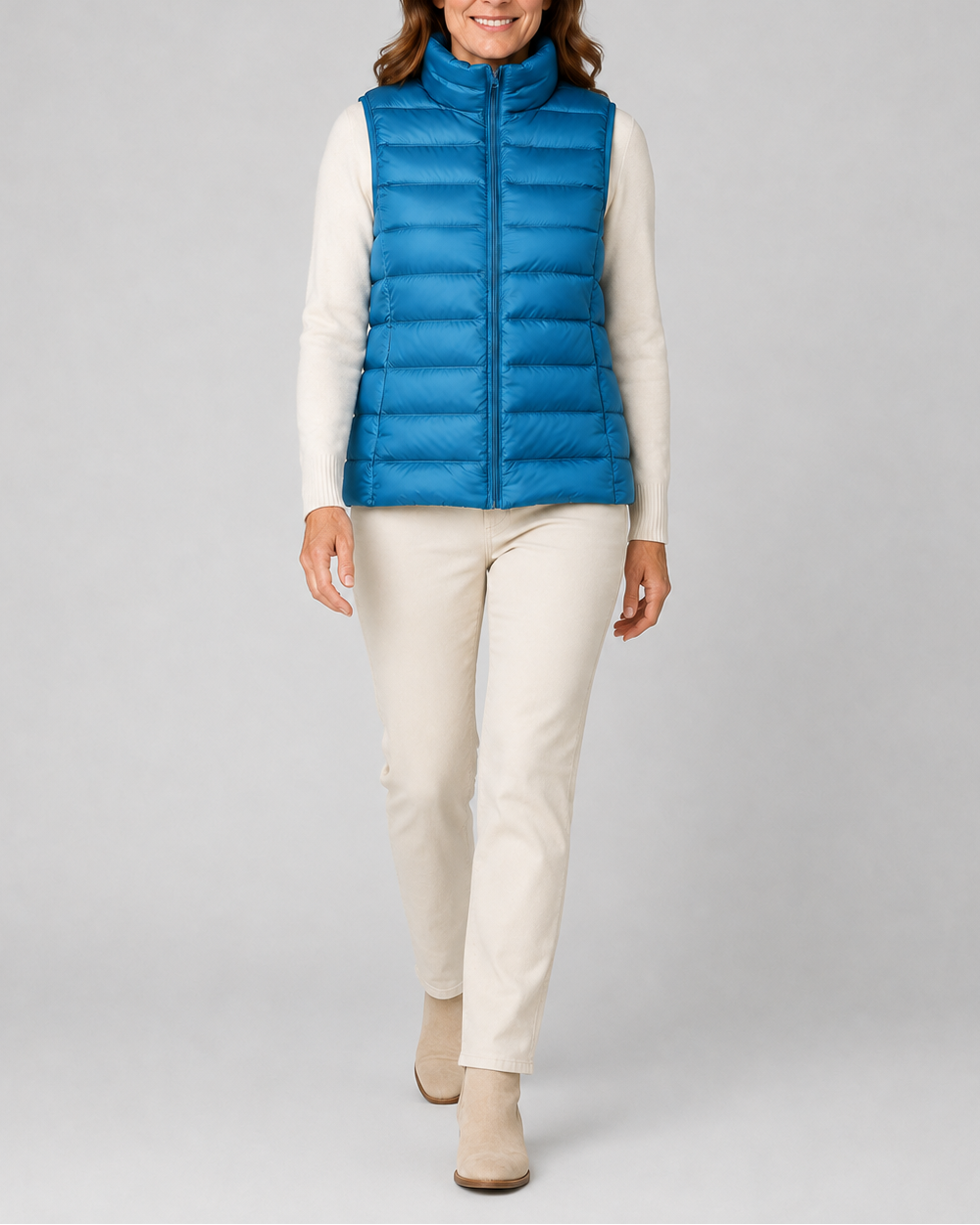 Women's Lightweight Padded Gilet with Stand Collar and Zip Front
