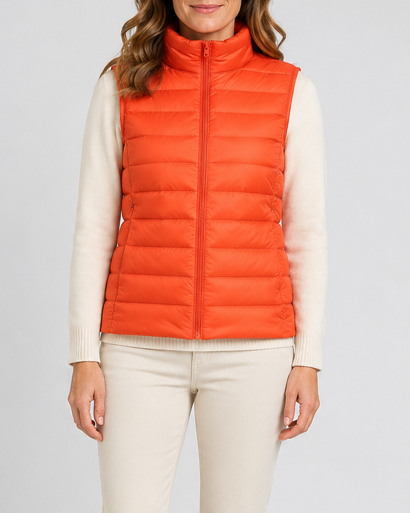 Women's Lightweight Padded Gilet with Stand Collar and Zip Front