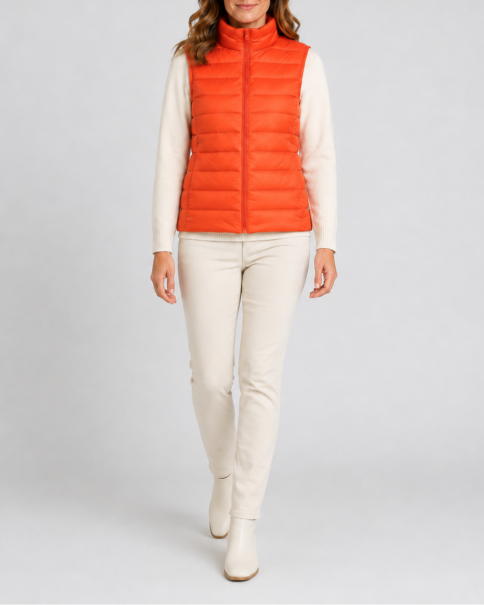 Women's Lightweight Padded Gilet with Stand Collar and Zip Front