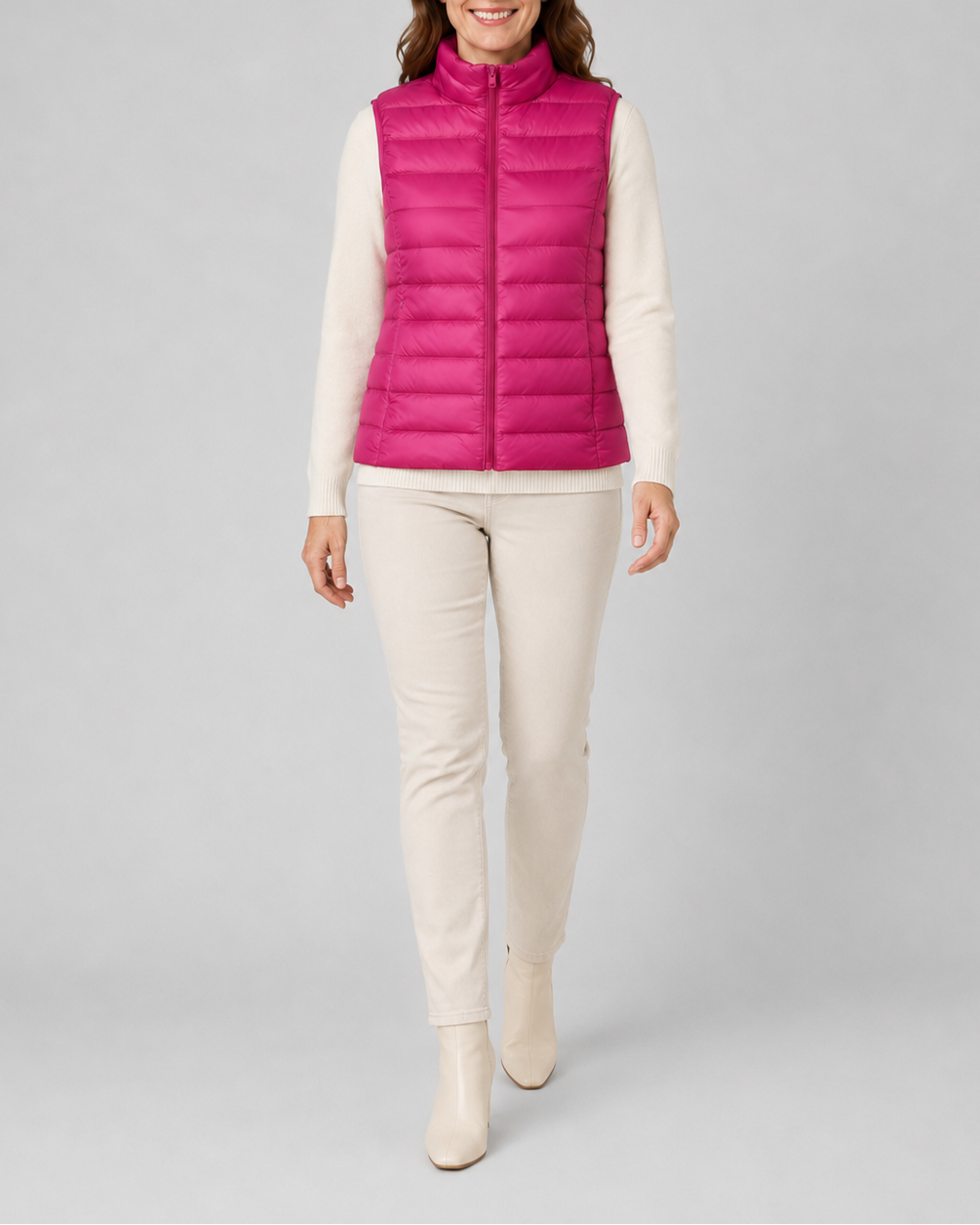 Women's Lightweight Padded Gilet with Stand Collar and Zip Front
