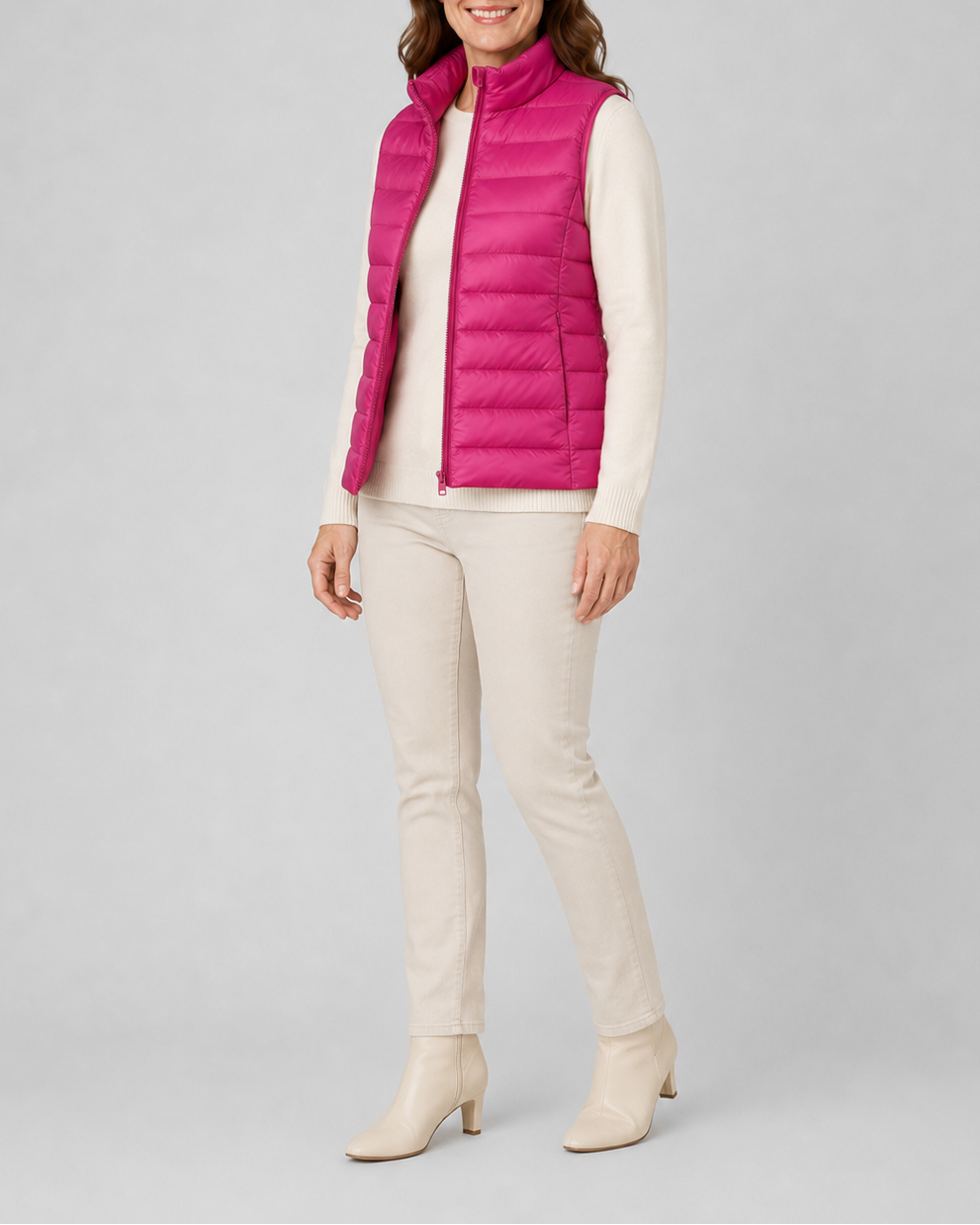 Women's Lightweight Padded Gilet with Stand Collar and Zip Front