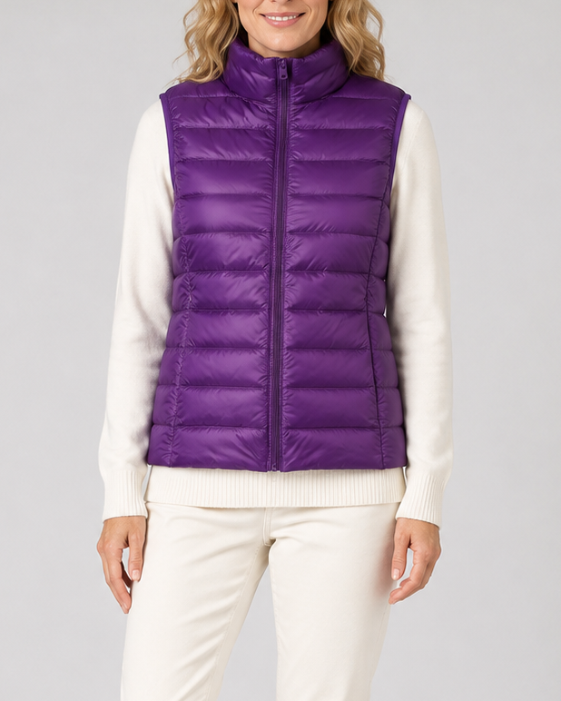 Women's Lightweight Padded Gilet with Stand Collar and Zip Front