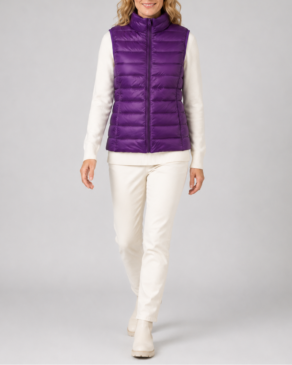 Women's Lightweight Padded Gilet with Stand Collar and Zip Front