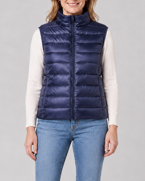 Women's Lightweight Padded Gilet with Stand Collar and Zip Front