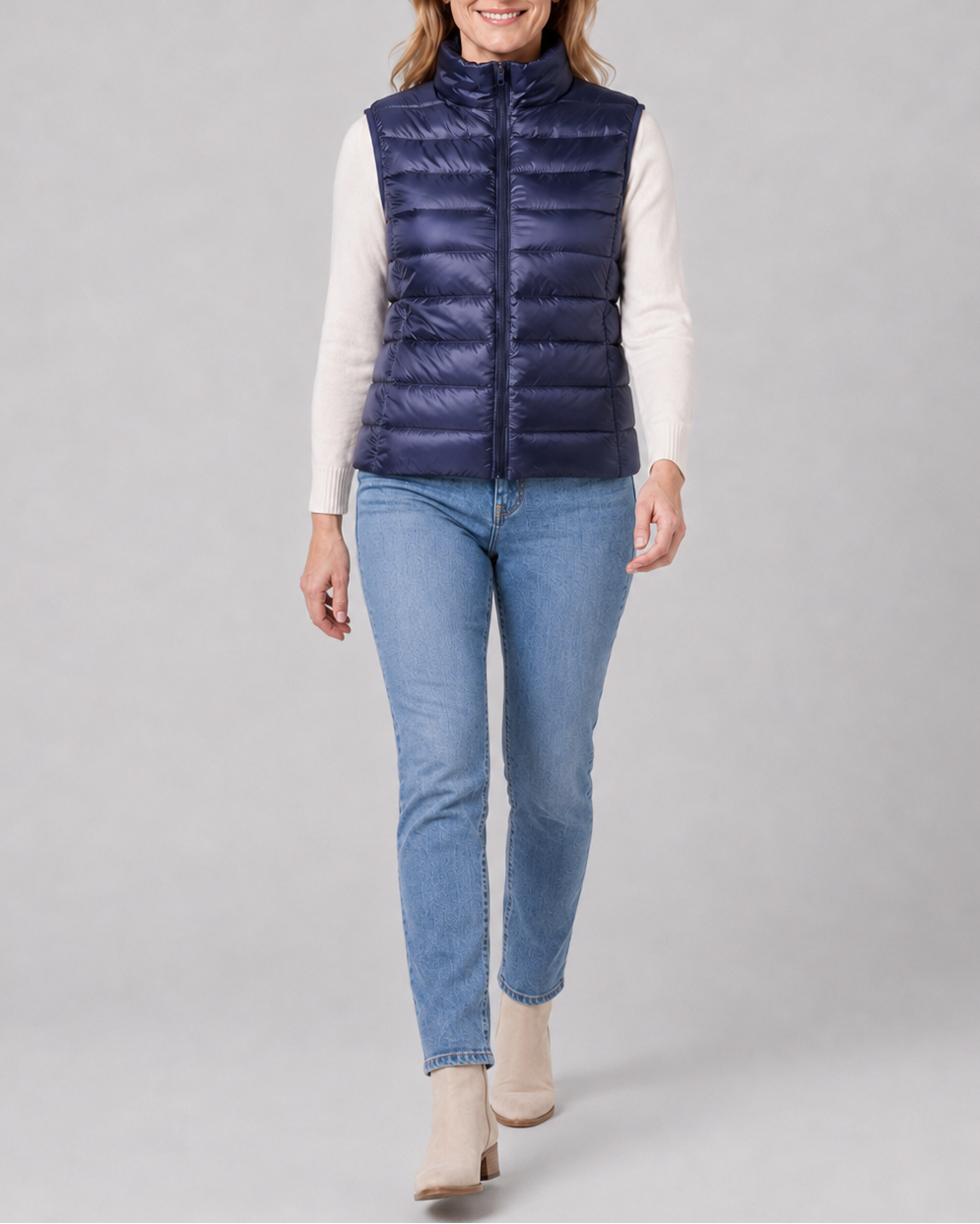 Women's Lightweight Padded Gilet with Stand Collar and Zip Front