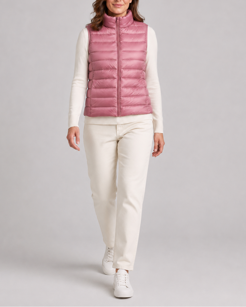 Women's Lightweight Padded Gilet with Stand Collar and Zip Front