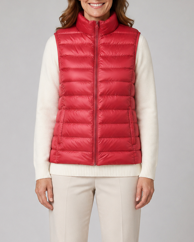 Women's Lightweight Padded Gilet with Stand Collar and Zip Front