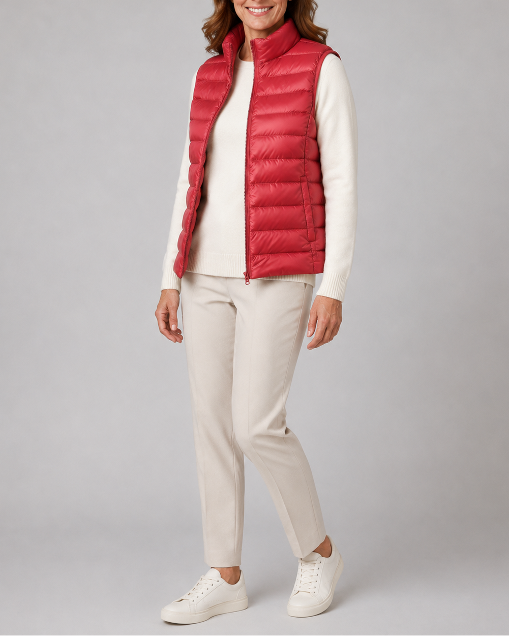 Women's Lightweight Padded Gilet with Stand Collar and Zip Front