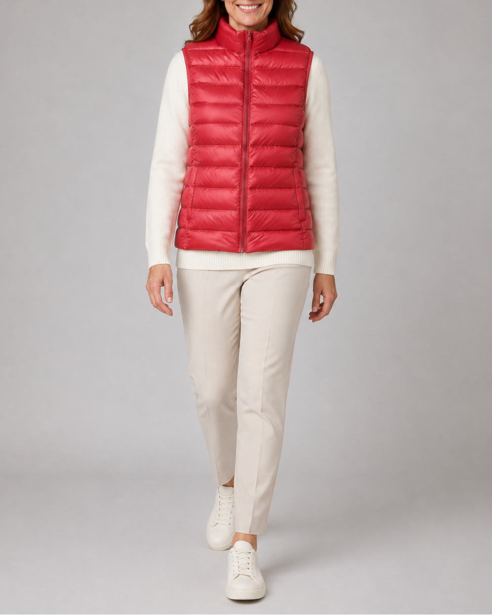Women's Lightweight Padded Gilet with Stand Collar and Zip Front