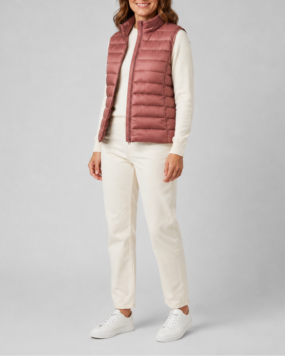 Women's Lightweight Padded Gilet with Stand Collar and Zip Front