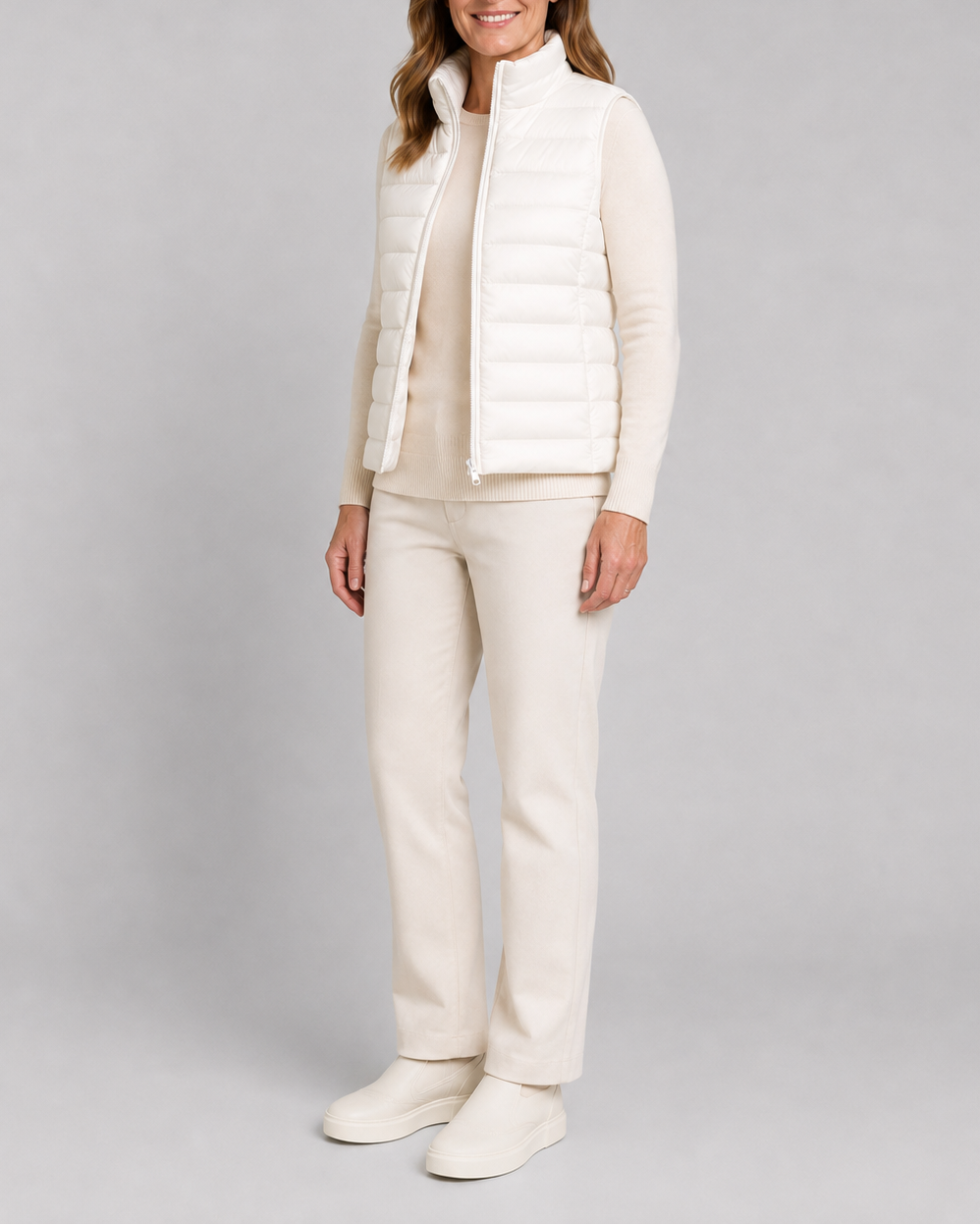 Women's Lightweight Padded Gilet with Stand Collar and Zip Front