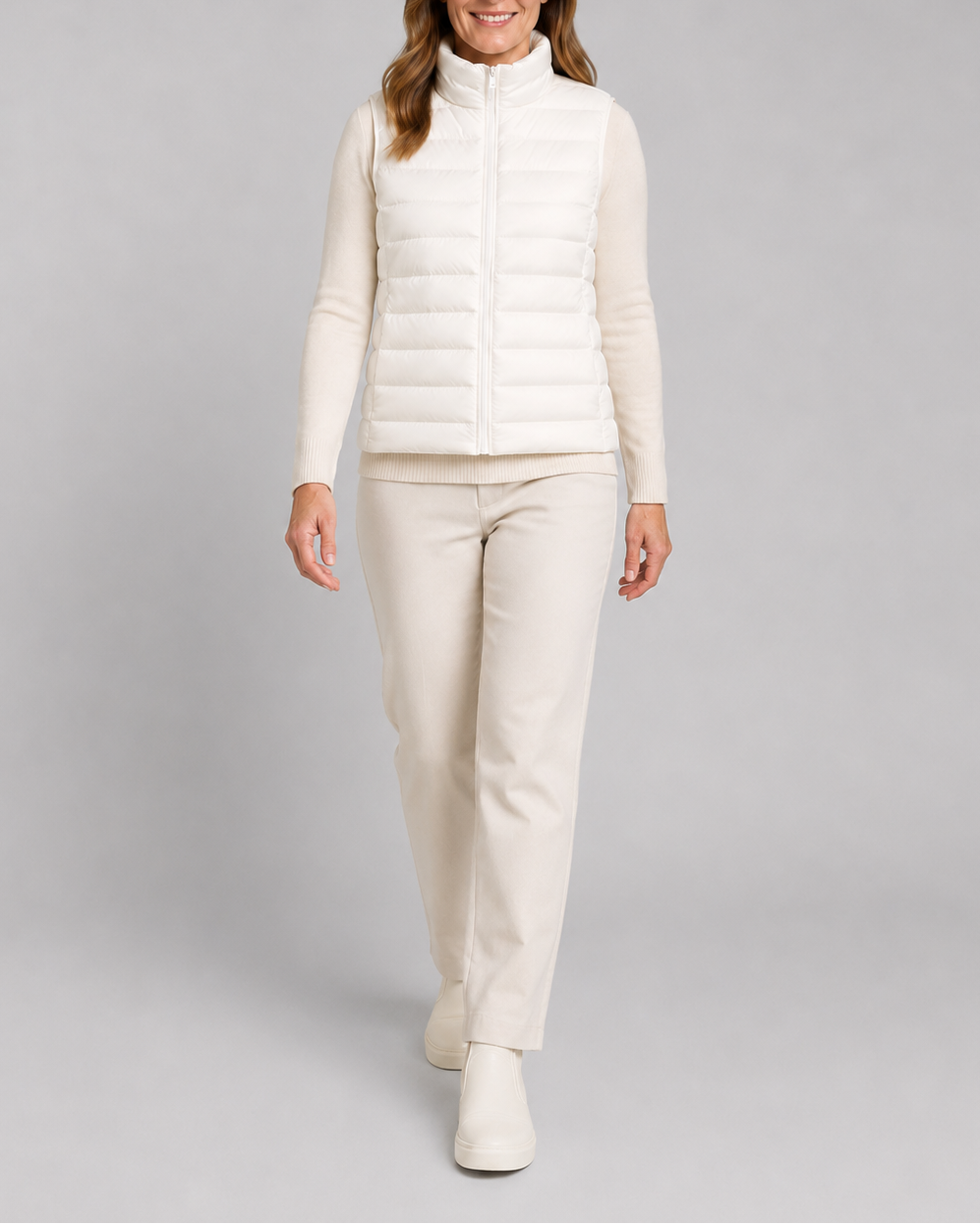 Women's Lightweight Padded Gilet with Stand Collar and Zip Front