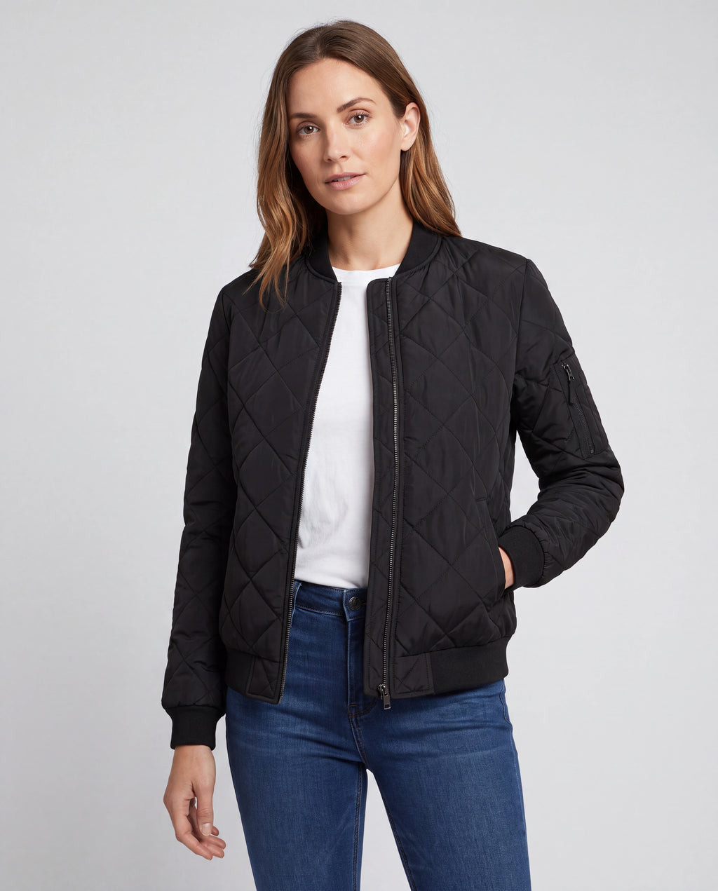 Women's Padded Quilted Zip Up Bomber Jacket