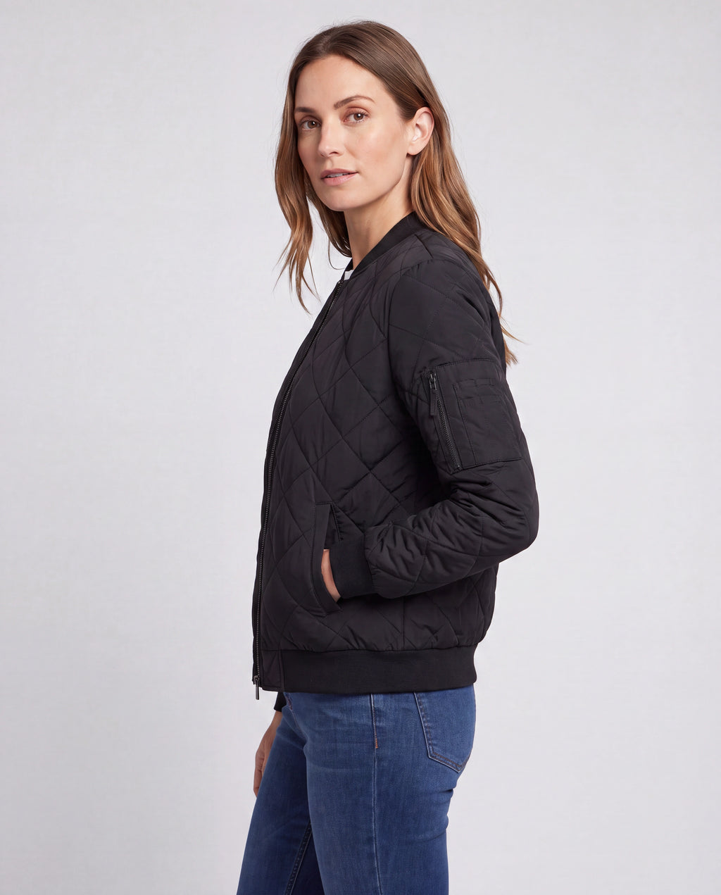 Women's Padded Quilted Zip Up Bomber Jacket
