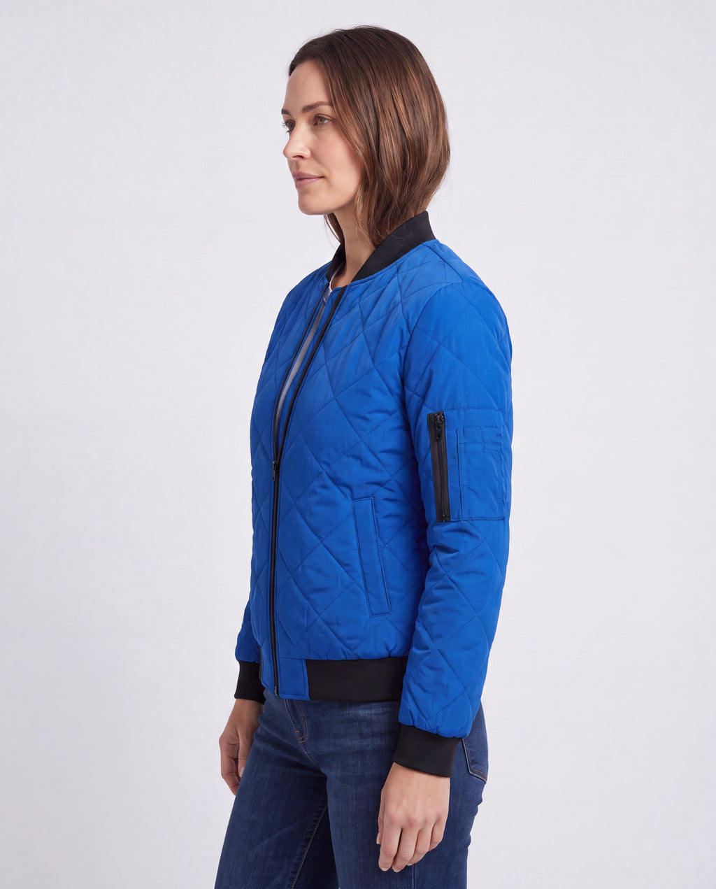 Women's Padded Quilted Zip Up Bomber Jacket