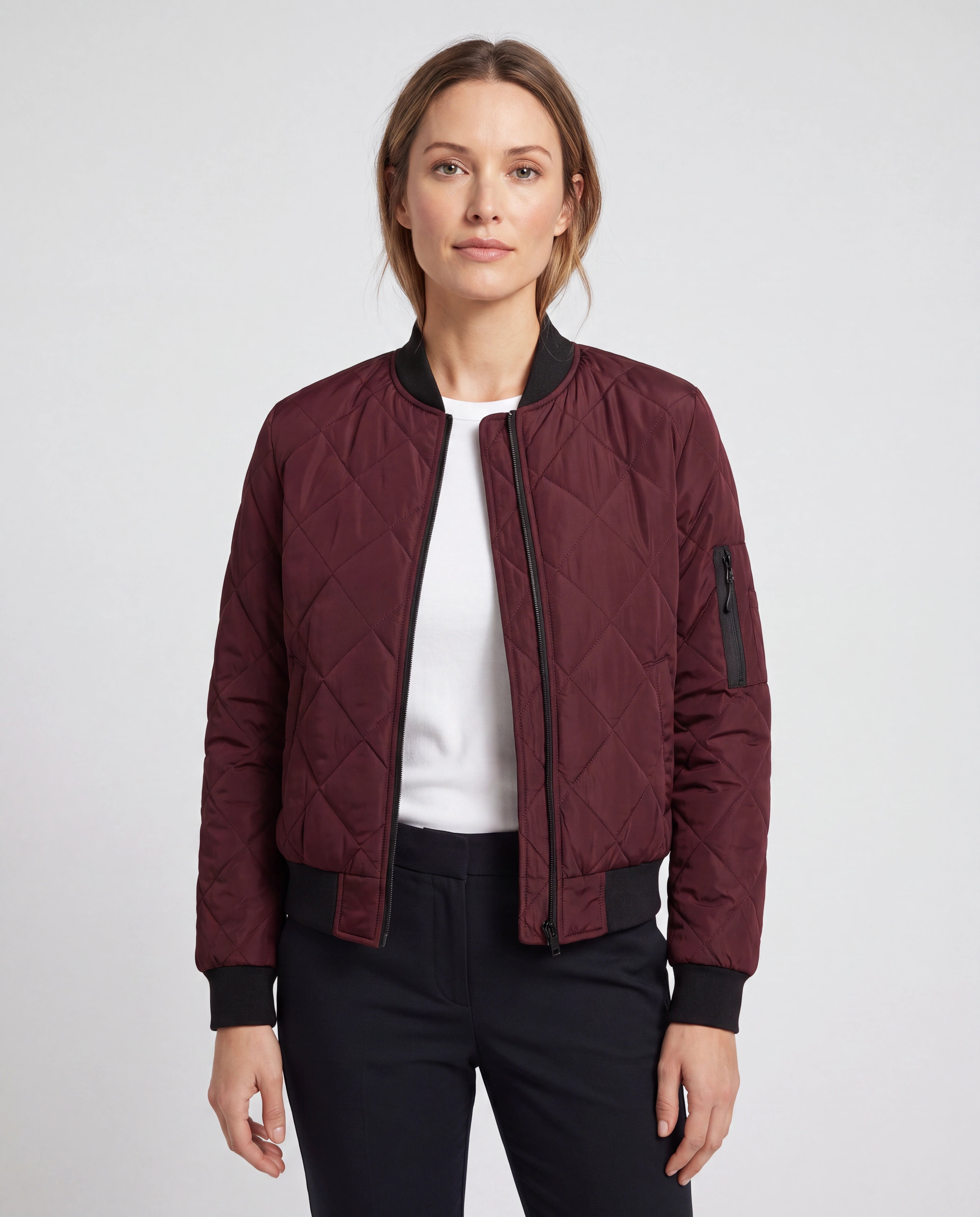 Women's Padded Quilted Zip Up Bomber Jacket