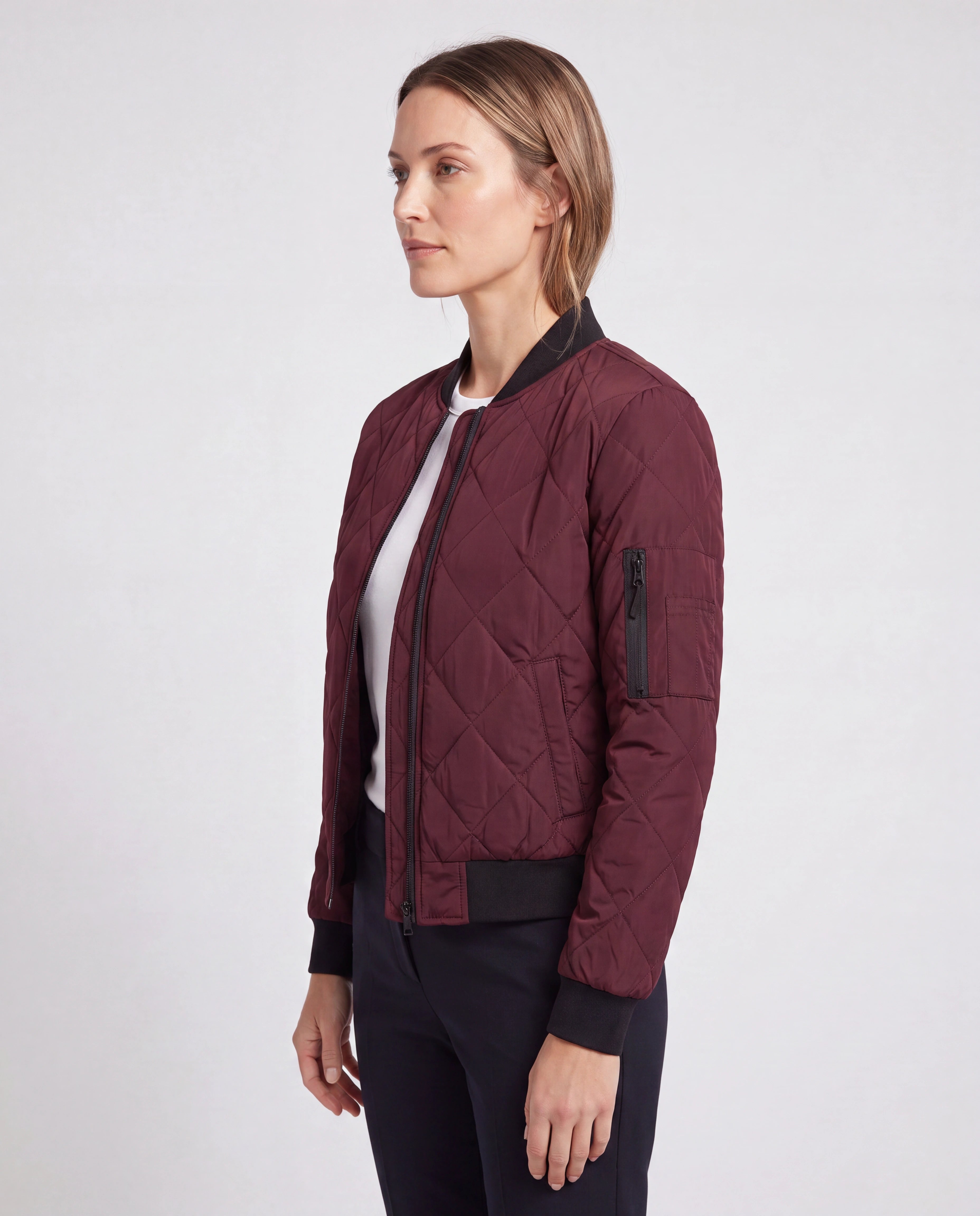 Women's Padded Quilted Zip Up Bomber Jacket