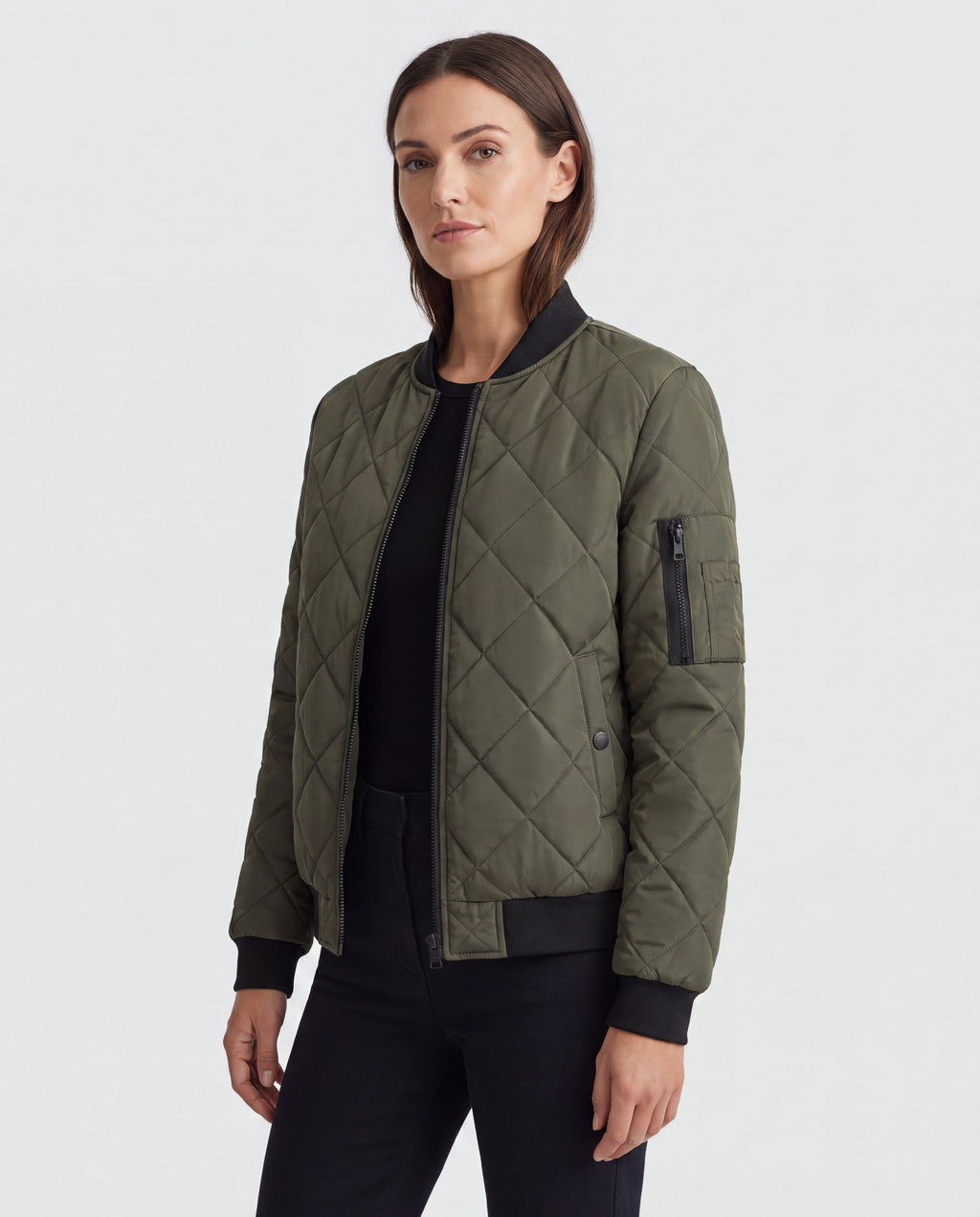 Women's Padded Quilted Zip Up Bomber Jacket