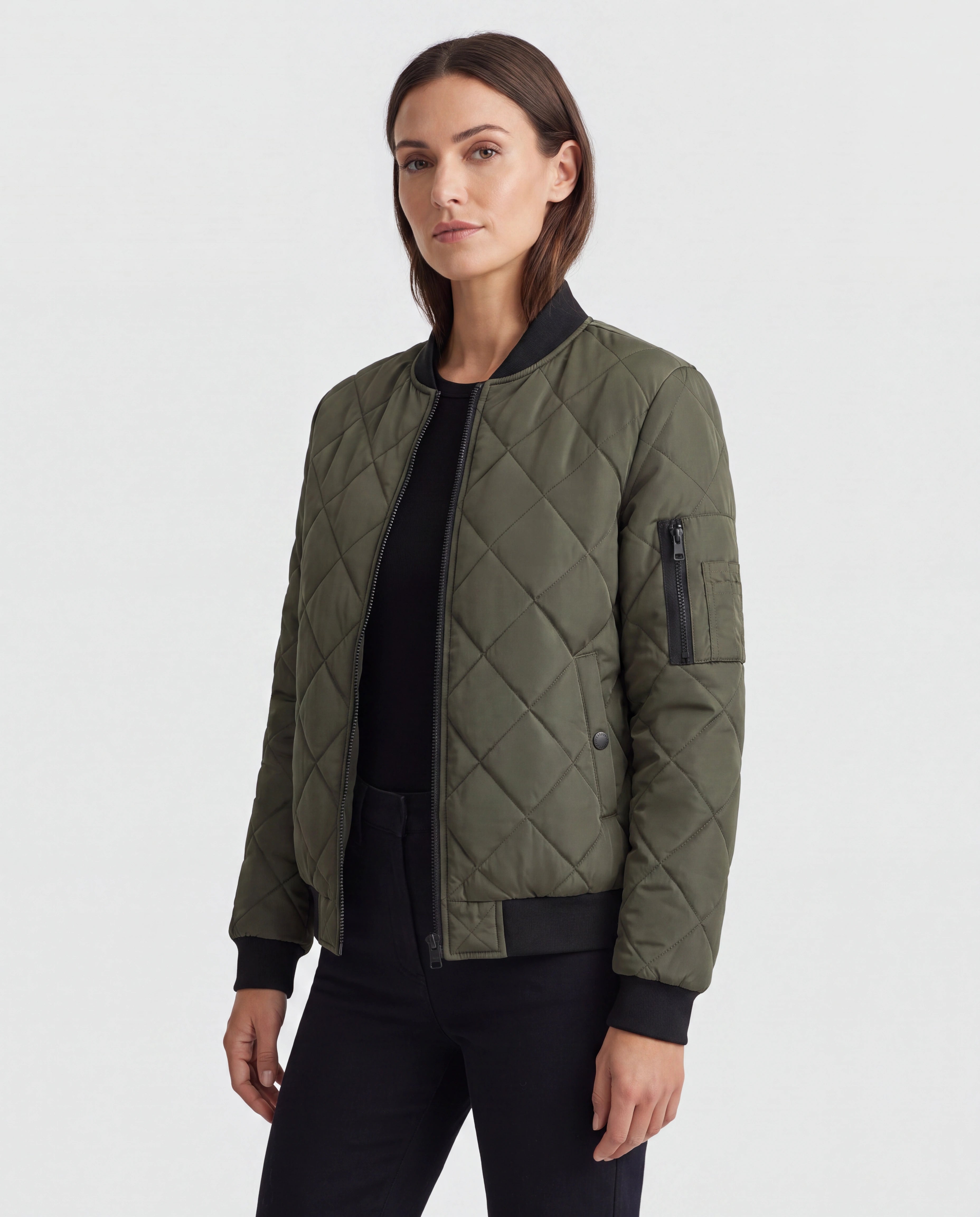 Women's Padded Quilted Zip Up Bomber Jacket