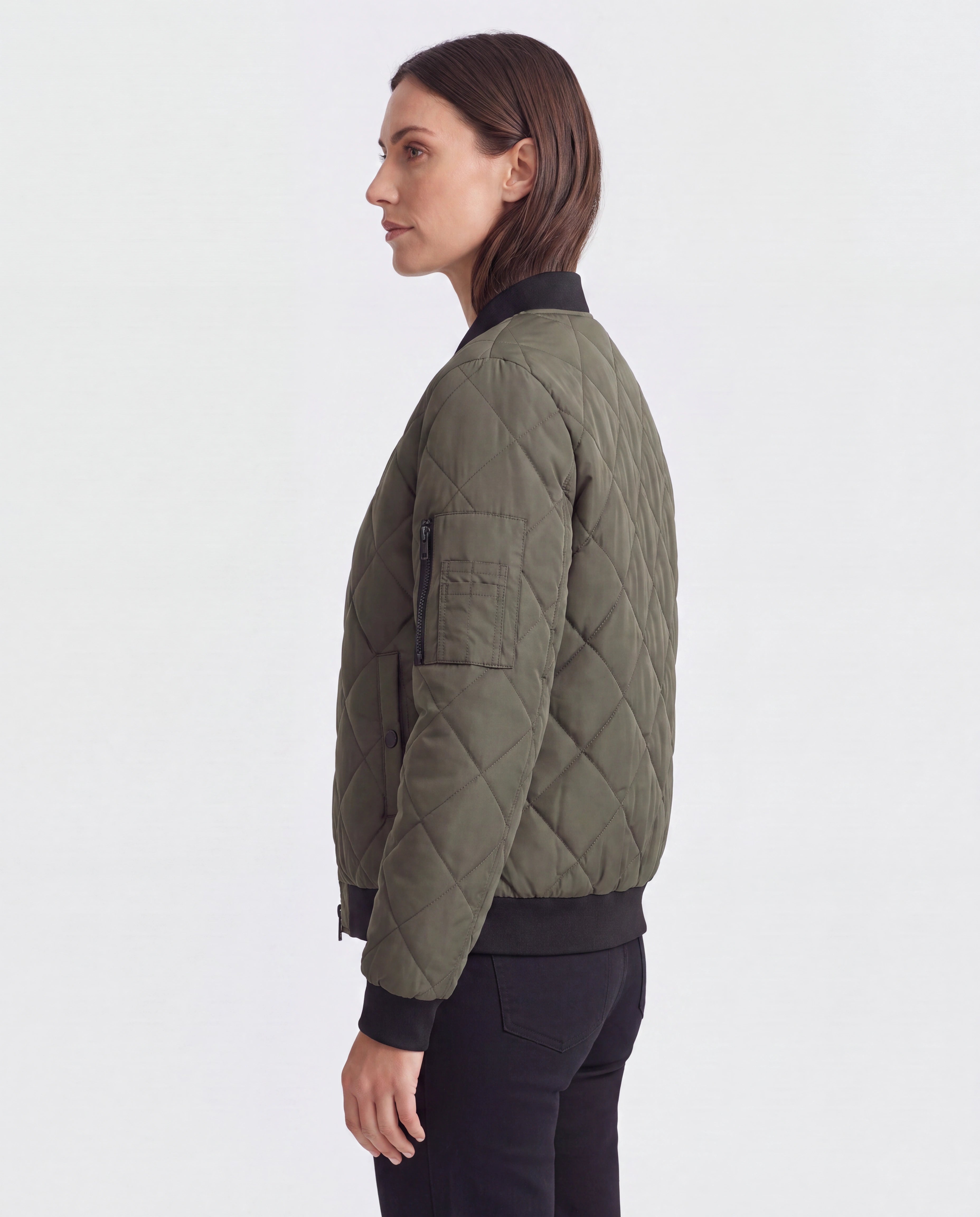 Women's Padded Quilted Zip Up Bomber Jacket