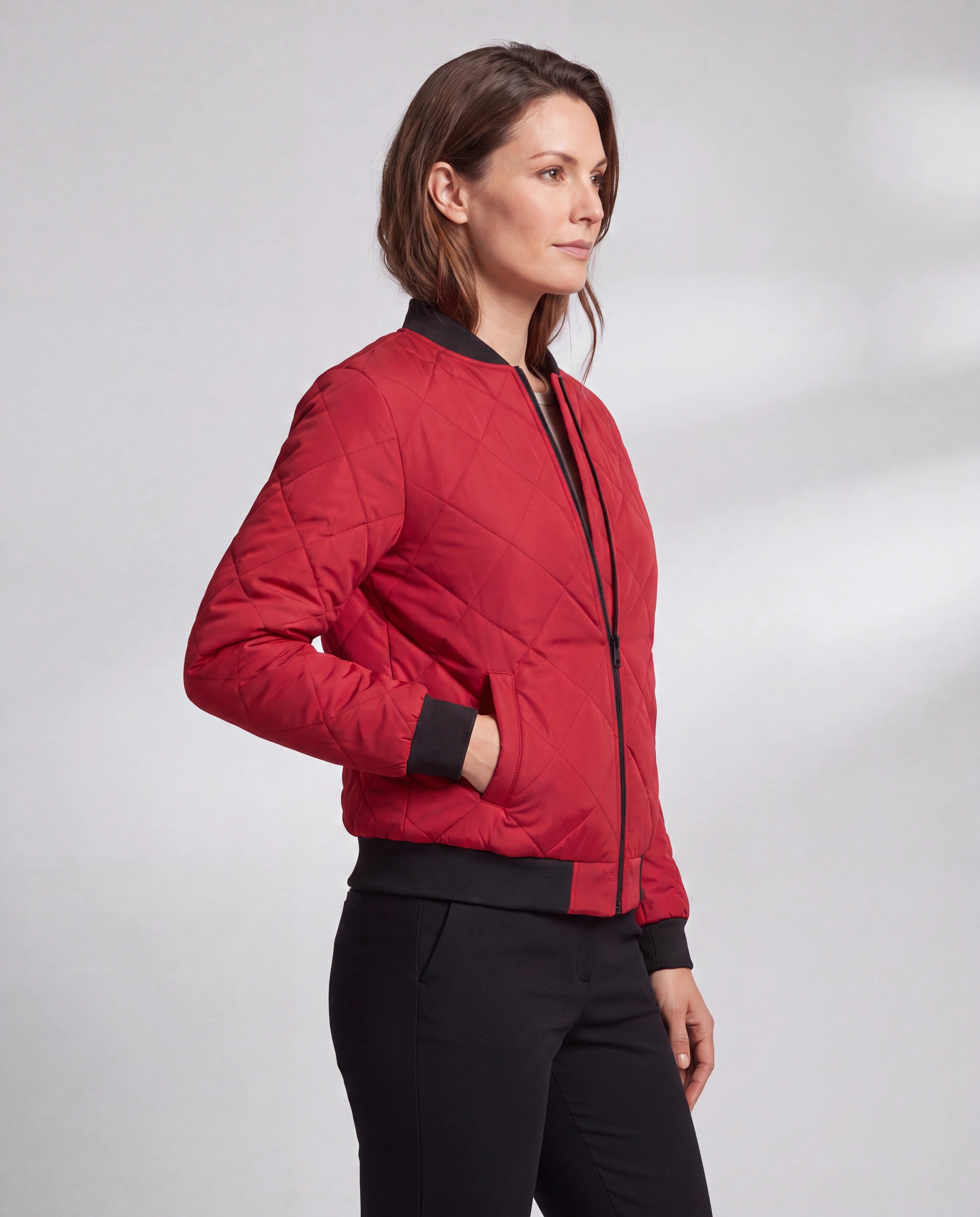Women's Padded Quilted Zip Up Bomber Jacket