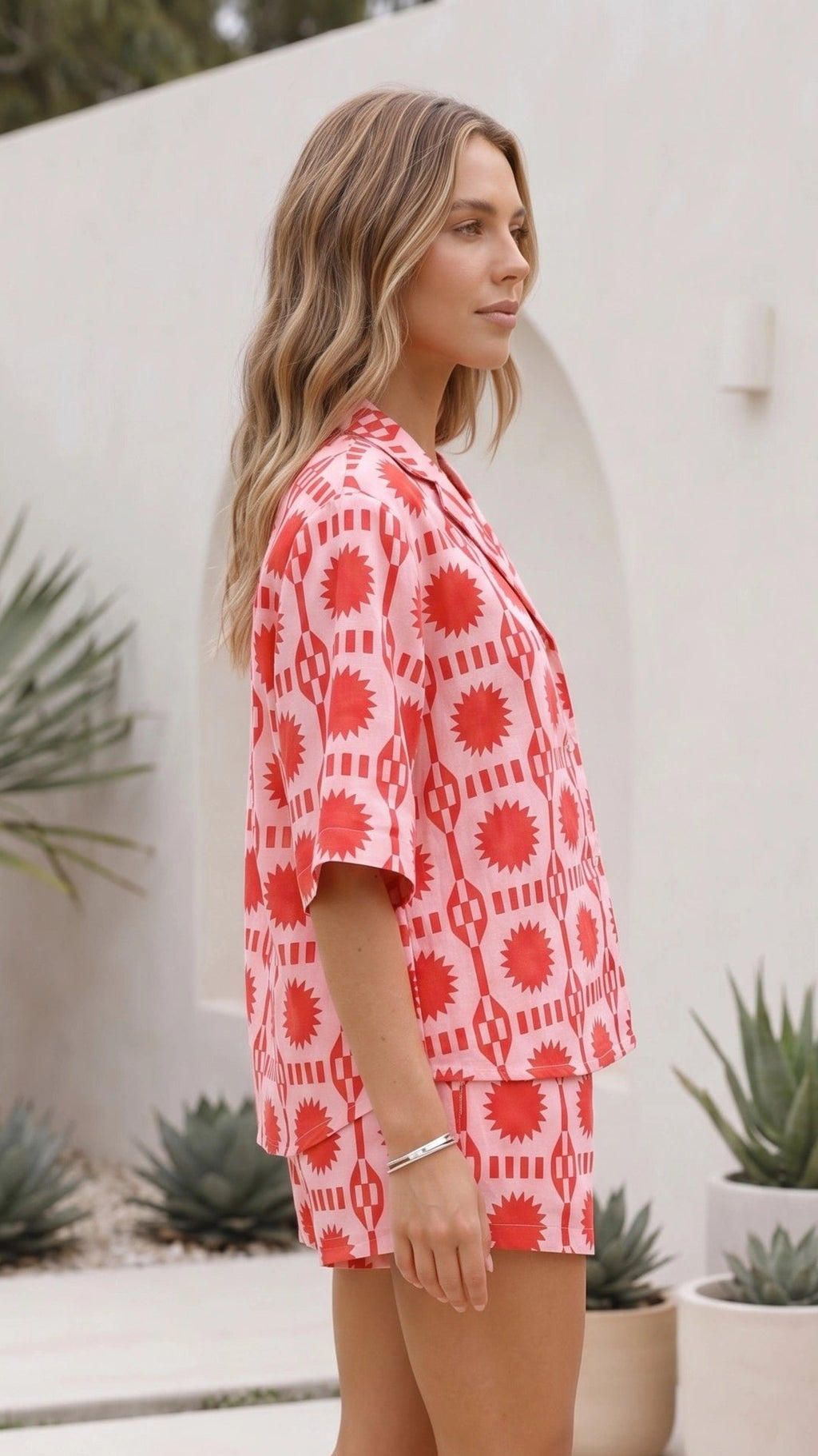 Women’s Printed Button Up Shirt and Shorts Matching Set