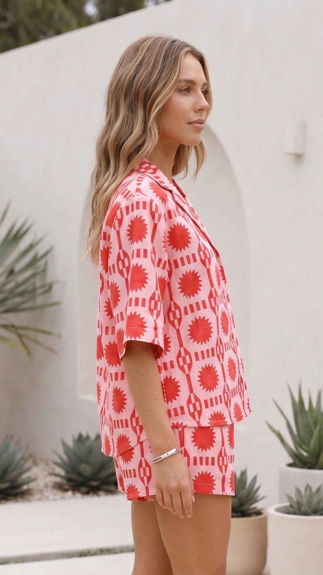 Women’s Printed Button Up Shirt and Shorts Matching Set