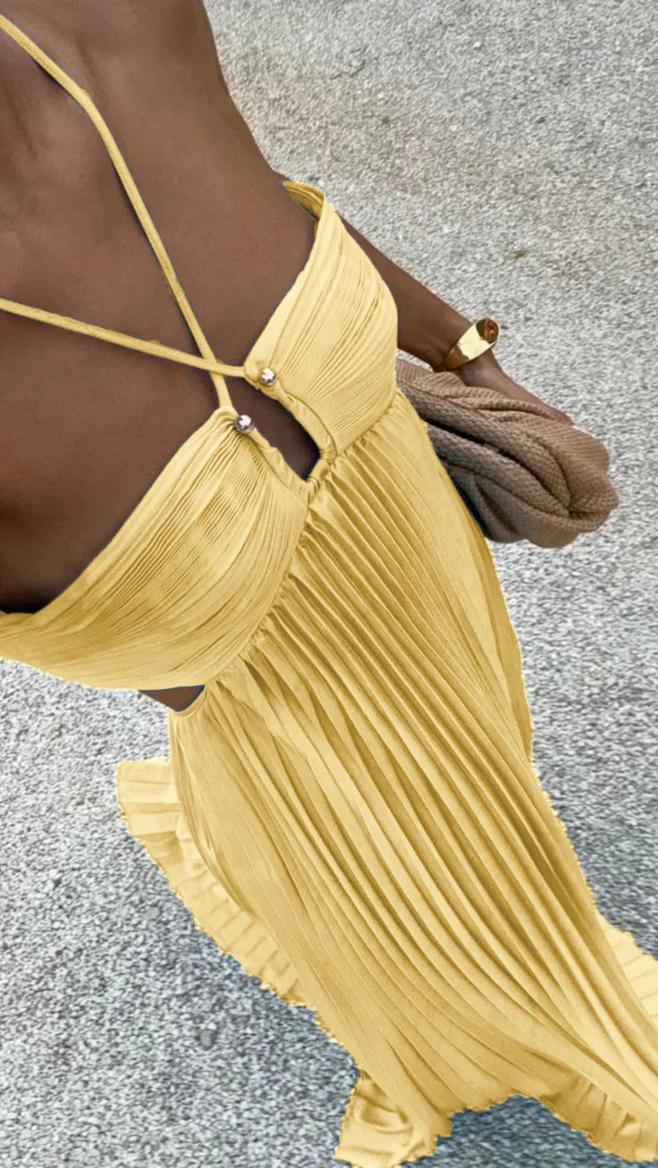 Women's Maxi Dress | Pleated Halter Cut Out Party Occasion Dress 1