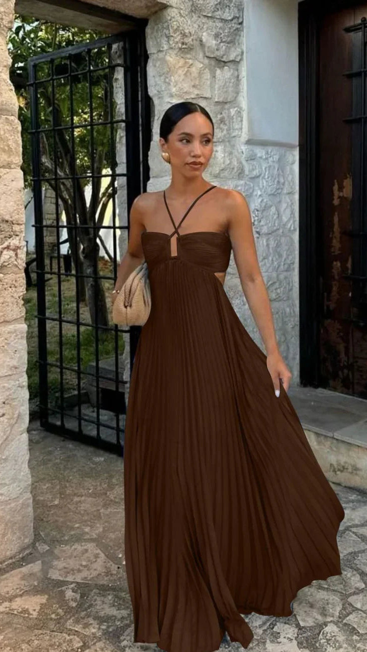 Women's Maxi Dress | Pleated Halter Cut Out Party Occasion Dress 2