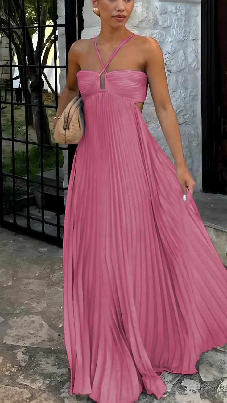 Women's Maxi Dress | Pleated Halter Cut Out Party Occasion Dress 3