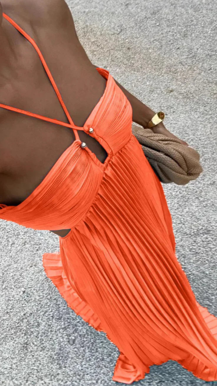 Women's Maxi Dress | Pleated Halter Cut Out Party Occasion Dress 4