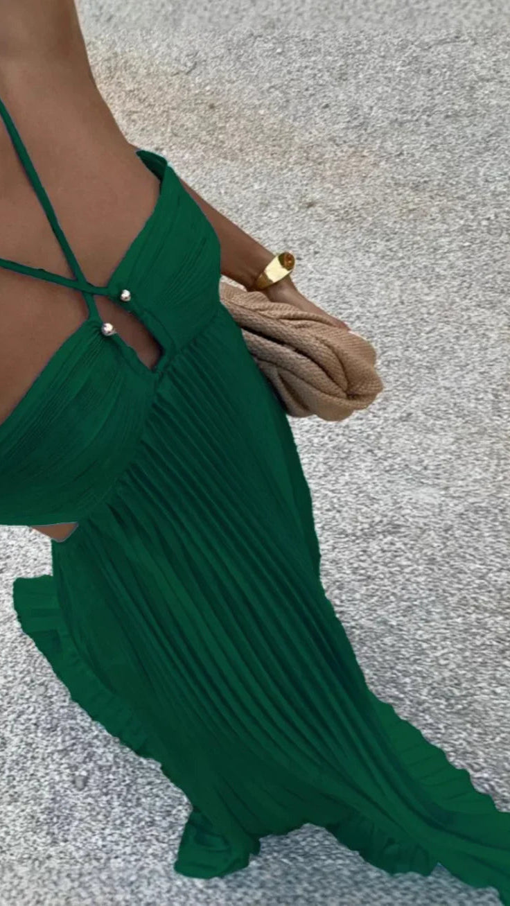 Women's Maxi Dress | Pleated Halter Cut Out Party Occasion Dress 6
