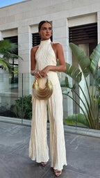Women's Matching Set | Pleated Halter Wide Leg Two Piece Co-ord 1