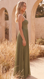 Women's Green Pleated Sweetheart Tulle Maxi Dress