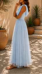 Women's Tulle Draped Neck Sleeveless Maxi Dress