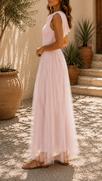 Women's Tulle Draped Neck Sleeveless Maxi Dress