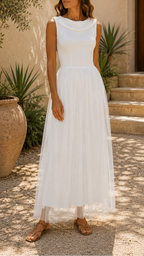 Women's Tulle Draped Neck Sleeveless Maxi Dress