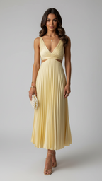 Women's Midi Dress | Pleated Wedding Guest Flowy Party Dress 1